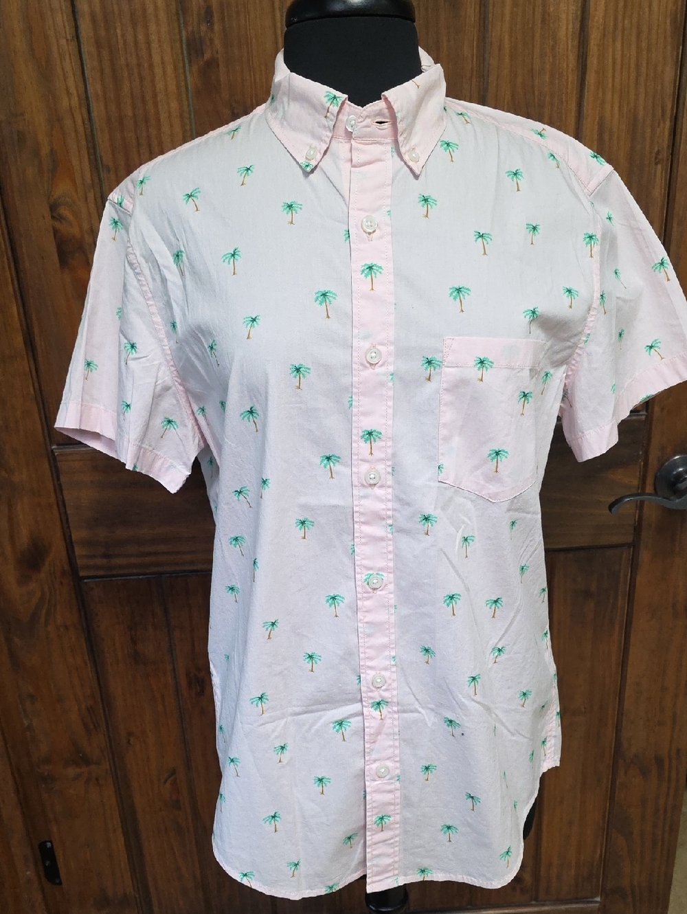 NWT J.Crew Flex Washed Mens Short Sleeve Button Shirt Sz.M Slim/Palm Tree Print